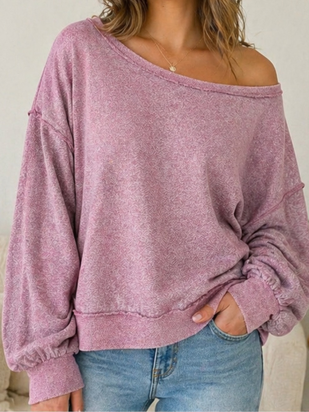 Maronie Washed Mauve Raw Hem Sweatshirt – Size S